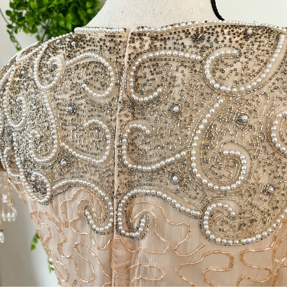 Vintage Lew Magram Peach Silk Beaded Cocktail Dress Medium - Picture 5 of 11